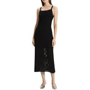 Theory Textured Knit Pointelle Midi Dress Sleeveless Straight Fit Black M NWT